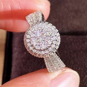Women 925 Silver Rings Sparkly Cubic Zirconia Wedding Engagement Jewelry.